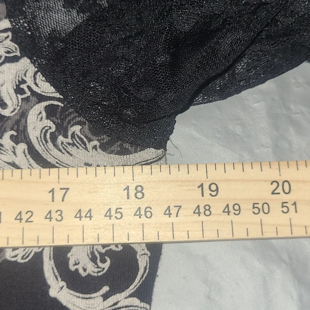 Vintage Y2K Black Gold Lace Beaded Scroll Cross Top Long Sleeve Glam Gothic